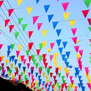 ธงพลาสติกหลากสี เกรดA ธงราว ธงตกแต่ง ธงจัดงาน ธงปาร์ตี้ ยาว 8 เมตร ทนแดด ทนฝน ราคาส่ง