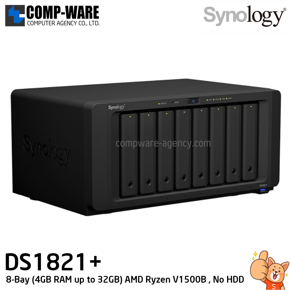 Synology DiskStation (8-Bay) DS1821+ (4GB RAM up to 32GB) AMD Ryzen V1500B 4-core 2.2 GHz, No HDD