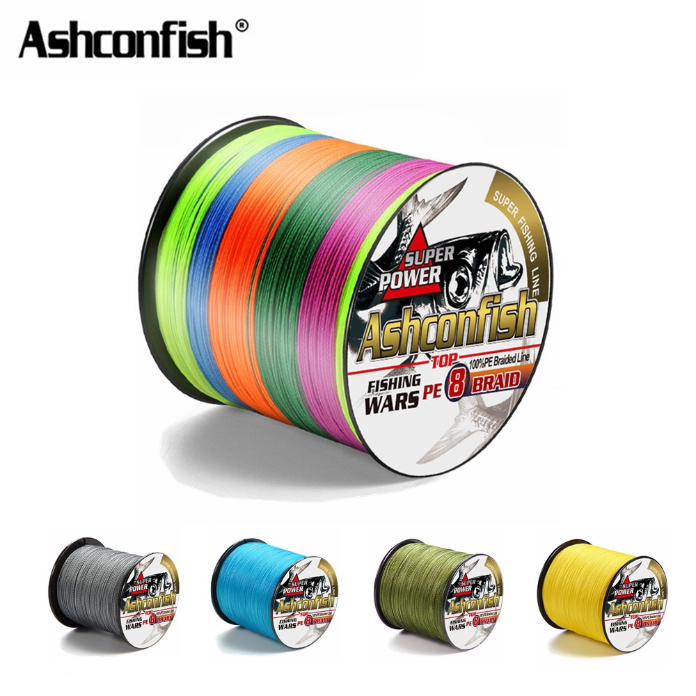Ashconfish 500 เมตร ถัก8 Dyneema สายถัก 6-60 ปอนด์ สีเหลืองสีเขียวสีฟ้าสีเทา