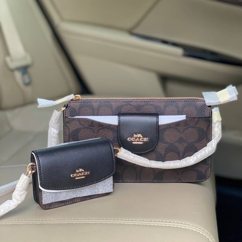 Coach C3328 Poppy ครอสบอดี้ ลาย c เข้ม มี 2 ใบแม่ลูกนะคะ