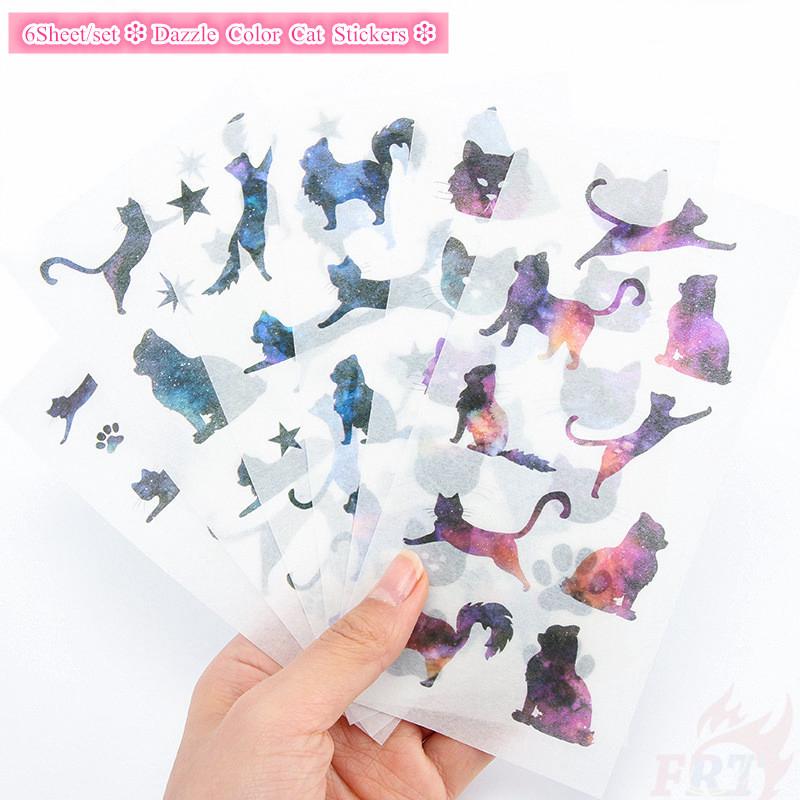 &gt; Ready Stock &lt; ❉ Dazzle Color Cat ป้ายสติกเกอร์ ❉6Sheet/set DIY Diary Scrapbooking Decals สติ๊กเกอร์