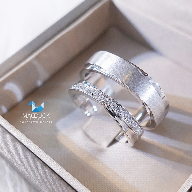 Madduckjewels แหวนเงินแท้ เพชร CZ ชุบโรเดียม RG2001WGR-RG1527