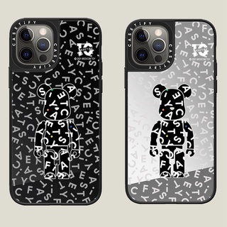 BearBrick CASETiFY ชุบกระจกสีดำปลอก For iPhone 7 8 Plus 7 + 8 + X XS XR 11 12 13 Pro 13Pro Max SE 2020 10th Anniversary Monogram impact Hard PC Case