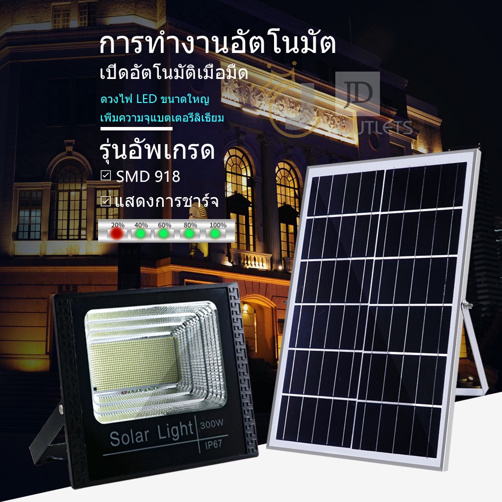 【การรับประกันถาวร】JD1800W ไฟโซล่าเซลล์ กันน้ำกลางแจ้ง ป้องกันฟ้าผ่า Solar light แสงสีขาว ไฟสามารถสว่างถึงเช้าวันรุ่งขึ้น