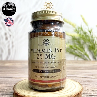 วิตามินบี 6 Solgar® Vitamin B6 (as pyridoxine HCl) 25 mg 100 Tablets บี6 B-6 B 6 ไพริด็อกซิน วิตามินบีหก