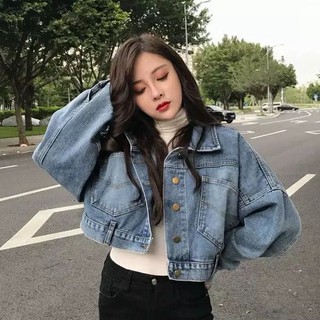 เสื้อแจ็คเก็ตยีนส์เสื้อยีนส์แขนเทา สไตล์เกาหลีสาวอวบใส่ได้