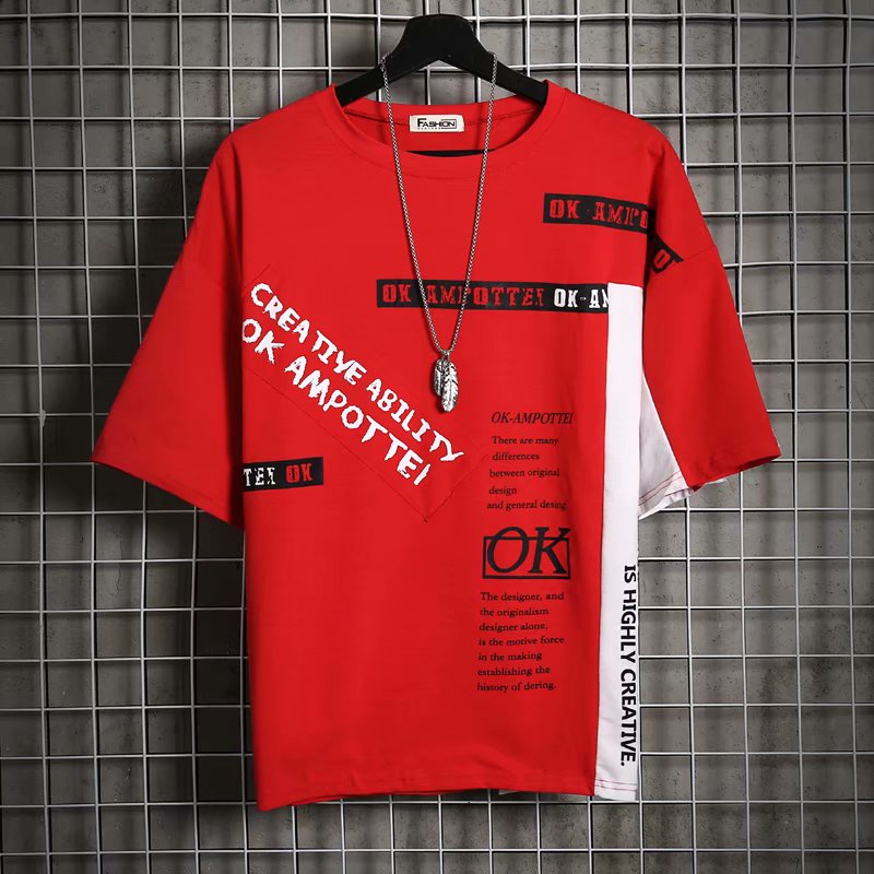 เสื้อยืดแขนสั้นทรงหลวมสไตล์ฮิปฮอปแฟชั่นฤดูร้อนสําหรับผู้ชาย