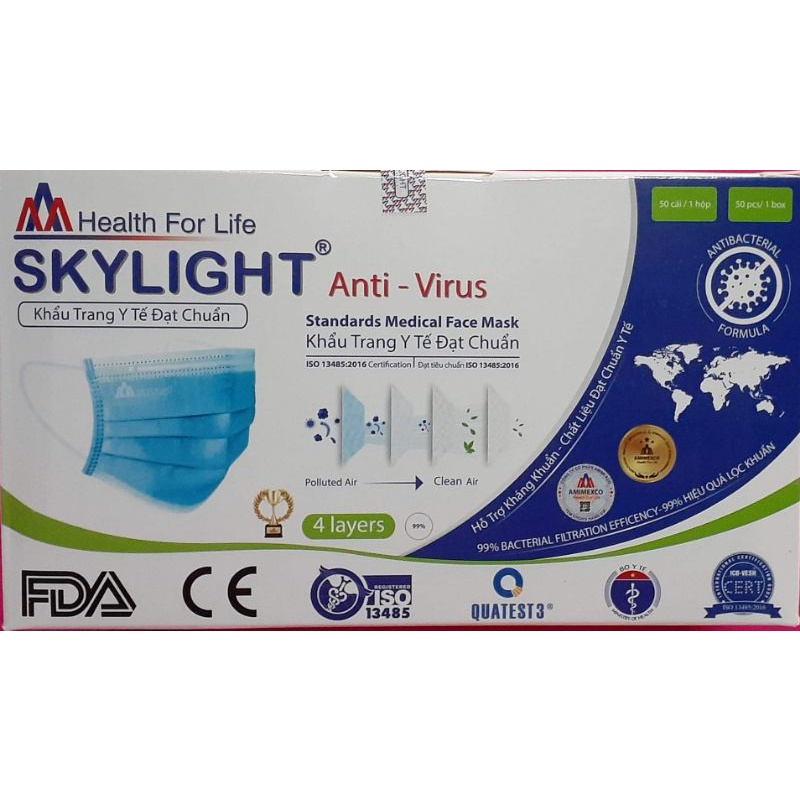 🏆🏆แมส Skylight 4ชั้น 🏆🏆1 กล่อง มี 50 ชิ้น มี 6 สี  สีชมพู เขียว ดำ ขาว สีฟ้า และเทาคาร์บอน🌸🌸🌸
