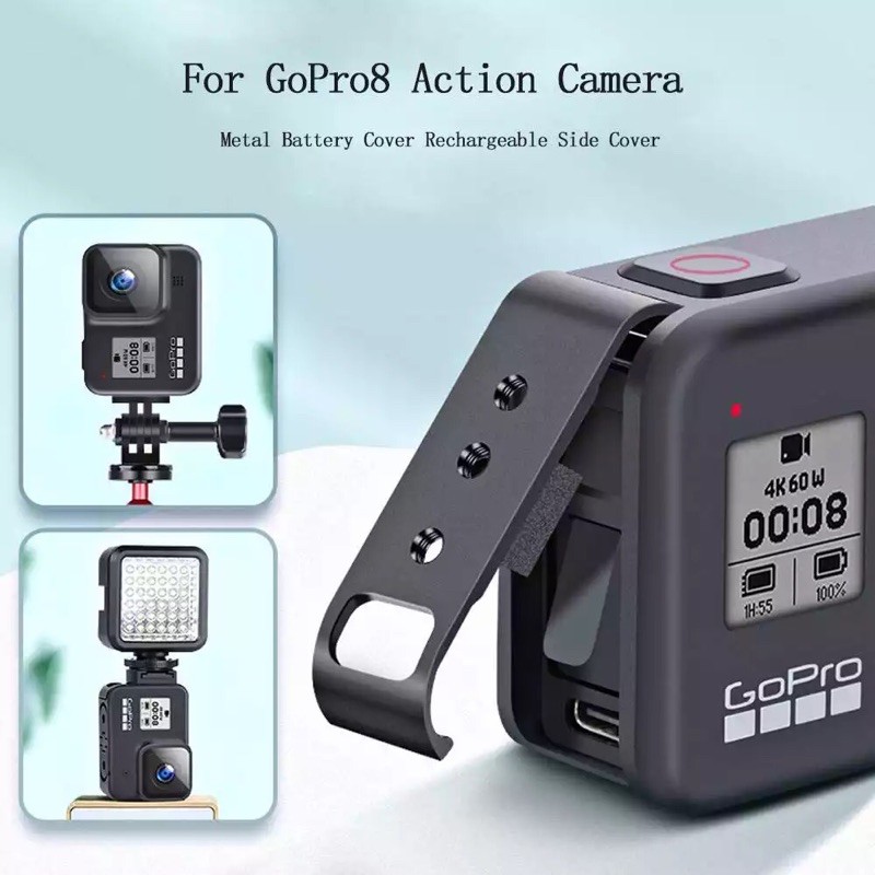 Gopro Hero 8 Metal Battery Cover Rechargeable Multifunction Side Cover Replacement ฝาครอบแบตเตอรี่ G
