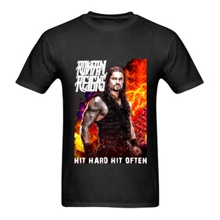 [COD]เสื้อยืดลําลอง ผ้าฝ้าย 100% แขนสั้น คอกลม พิมพ์ลาย Roman Reigns hit hard hit สีดํา สําหรับผู้ชาย คู่รัก