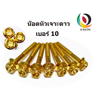 น๊อตหัวเจาะดาว เบอร์ 10 สีทอง M6x10-M6x90