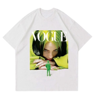 เสื้อยืดสีขาวVogue - BILLIE EILISH เสื้อยืดแขนสั้น ผ้าฝ้าย โอเวอร์ไซซ์ สไตล์วินเทจ สําหรับผู้ชาย ผู้หญิง 30s 24s Cool Og