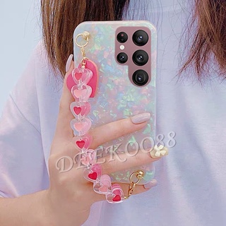 ใหม่ เคส Samsung Galaxy S22 S21 Ultra FE S22+ S21+ Plus 5G A03 A03S New Phone Case Cute Shell Pattern Bling Casing with Love Chain Back Cover เคสโทรศัพท์ GalaxyS22 S22Ultra GalaxyA03