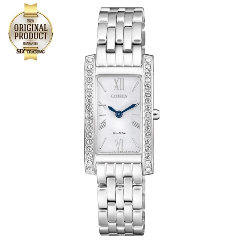 CITIZEN Eco-Drive Crystal Ladies Watch Stainless Strap 4เหลี่ยม รุ่น EX1470-86A - Silver/White