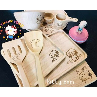 [KITT142 ลดสูงสุด80]เครื่องครัวไม้ยางพารา เครื่องครัวไม้แกะสลักเลเซอร์ Handmade