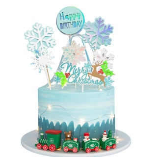 ป้ายแฮปปี้เบิร์ดเดย์เกล็ดหิมะ ป้ายHBDเอลซ่า ป้ายปักเค้กเจ้าห…