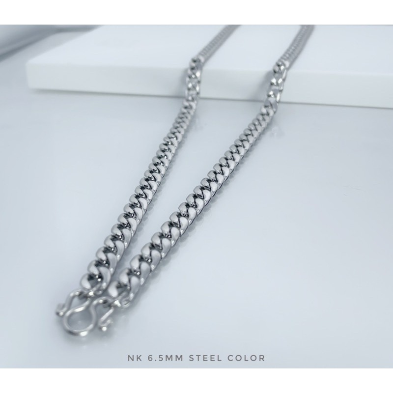 S-659 สร้อยคอสแตนเลสแท้ ลายแบนเรียบNK กว้าง6.5mmยาว18-24นิ้ว สร้อยแฟชั่น Hiphop สร้อยพระ 1องค์ ไม่ลอกไม่ดำ ใส่อาบน้ำได้