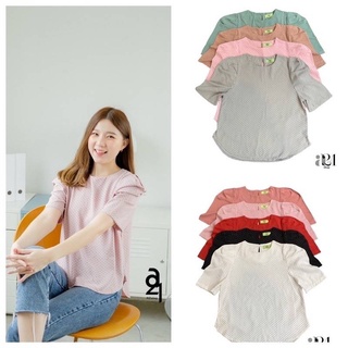 A21 เสื้อยืดแขนยกจับจีบ ผ้าพิมพ์ลายจุด​ CARDIGAN_NISTA