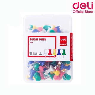 หมุดเสียบกระดาน Deli 0031 Color Push Pin หมุดสีเสียบกระดาษ 100 ตัว หมุดเสียบกระดานไม้ก๊อก หมุด(1ชิ้น)