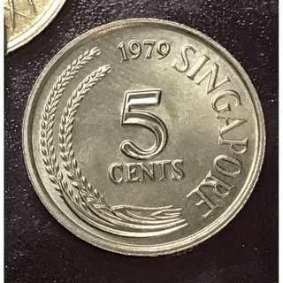 เหรียญต่างประเทศสิงคโปร์ 5 cents เนื้อนิเกิล ปีลึกมาก คละปี 1960-1980 สภาพแทบไม่ผ่านการใช้งาน หายากแล้ว สวยมาก