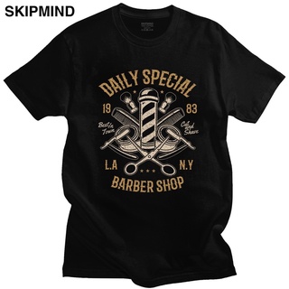 เสื้อยืดโอเวอร์ไซส์ใหม่เสื้อยืดผ้าฝ้ายแขนสั้นพิมพ์ลาย Retro Daily Barber Shop สําหรับผู้ชายS-3XL