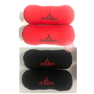 ผ้า หมอนรองคอในรถปักลายยี่ห้อรถ ลายmitsubishi แพ๊คคู่