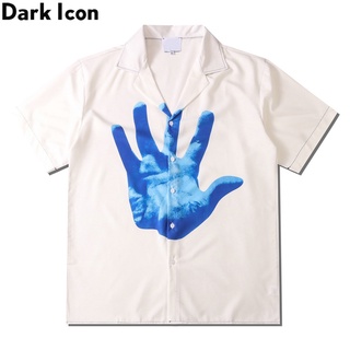 เสื้อเชิ้ตโปโล แขนสั้น พิมพ์ลาย Dark Icon Hand สีขาว สไตล์ฮาวาย แนวสตรีท แฟชั่นฤดูร้อน สําหรับผู้ชาย