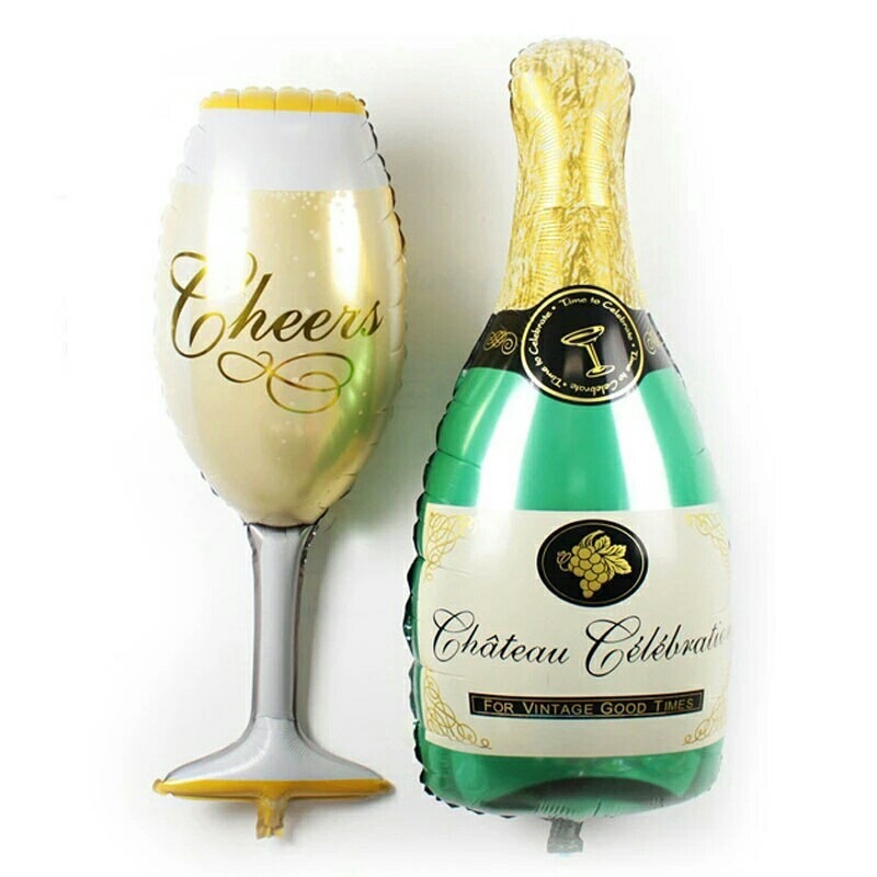 Cheers Champagne Bottle Glass Foil Balloons Happy Birthday&Wedding Party Decors 