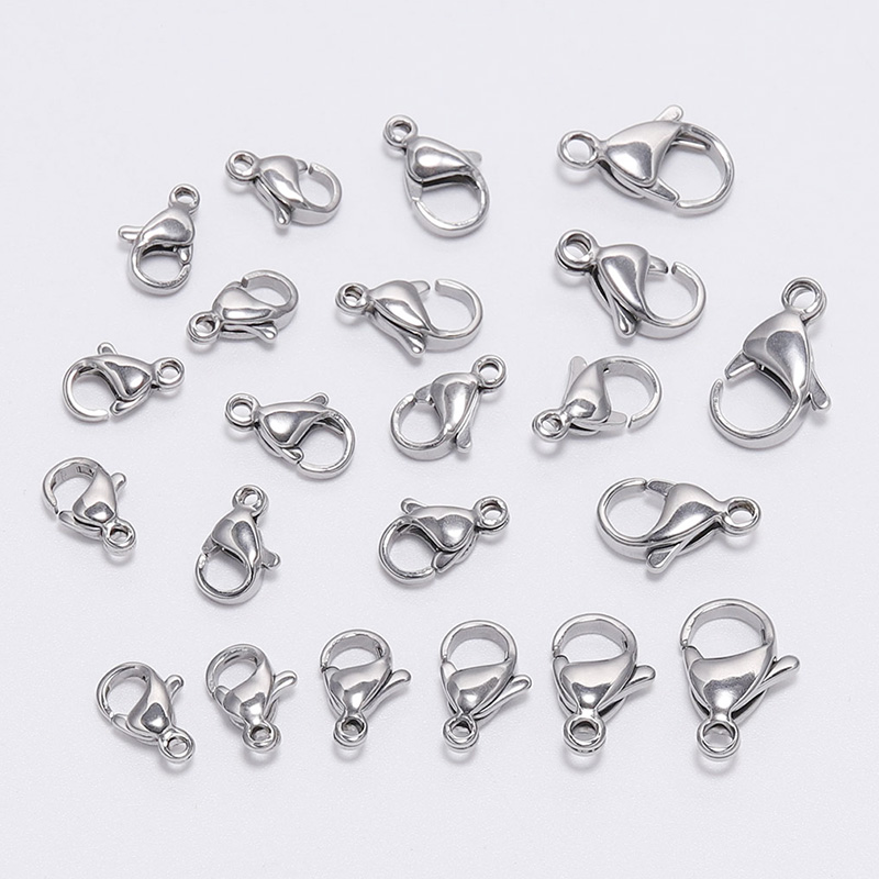 สร้อยกุ้งสแตนเลส ตะขอก้ามปู 9-15มม. 30ชิ้น/แพ็ค สำหรับDIYสร้อยคอ-สร้อยข้อมือ-เข็มกลัด