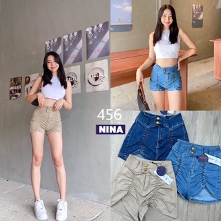 🌟st.f_shop🌟NINA Jeans #456 กางเกงขาสั้นผ้ายืดเอวสูงสุดแซ่บ 🔥🔥 งานแต่งขอบกระดุมทองสองเม็ด เอวสูงปรี๊ด แต่งยับหน้าขา