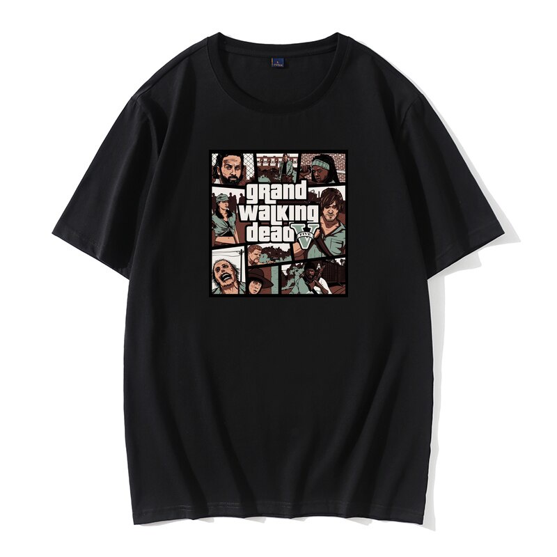 {vo}เสื้อยืดคอกลม ผ้าฝ้าย พิมพ์ลาย Grand Walking Dead The Walking Dead TWD พรีเมี่ยม สําหรับผู้ชายT-Shirt