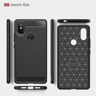 Xiaomi Mi 8 SE Carbon Fiber TPU Brush Rugged Armor Cover