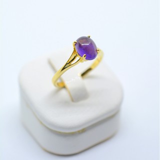 แหวนหินอเมทิสต์ Amethyst Silver + Pink Gold Ring  ( RG-063 )