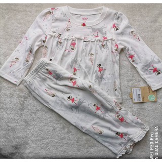 ชุดนอน เสื้อ กางเกง ลายผู้หญิง สีขาว-ชมพู size 18m/2T