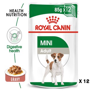 Royal Canin Mini Adult pouch In Gravy อาหารเปียก สำหรับสุนัขโต พันธุ์เล็ก (เกรวี่) x 12ซอง