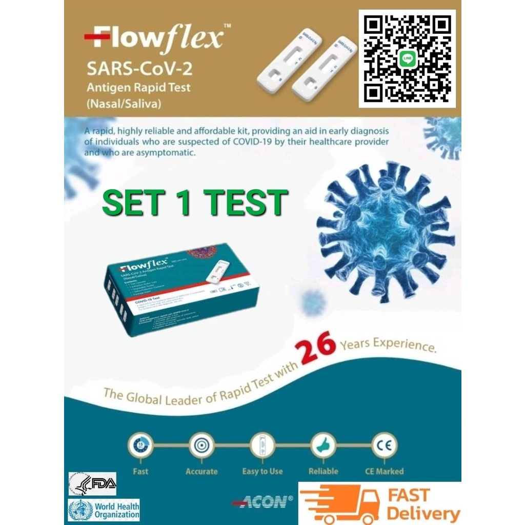 ATK ชุดตรวจโควิด-19 SAR-CoV-2 Antigen Rapid Test ยี่ห้อ Flowflex 2in1 (จมูก/น้ำลาย) SET1TEST ของแท้ราคาถูกตรวจomicronได้