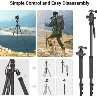 SmallRig กล้องขาตั้งกล้อง (ความสูง 180 ซม., 15 กก., น้ําหนัก 1.53 กก.) ,360°หัวบอล ถอดออกได้ ,ปรับความสูงจาก 16" ถึง 71" สําหรับกล้องและโทรศัพท์ 3935