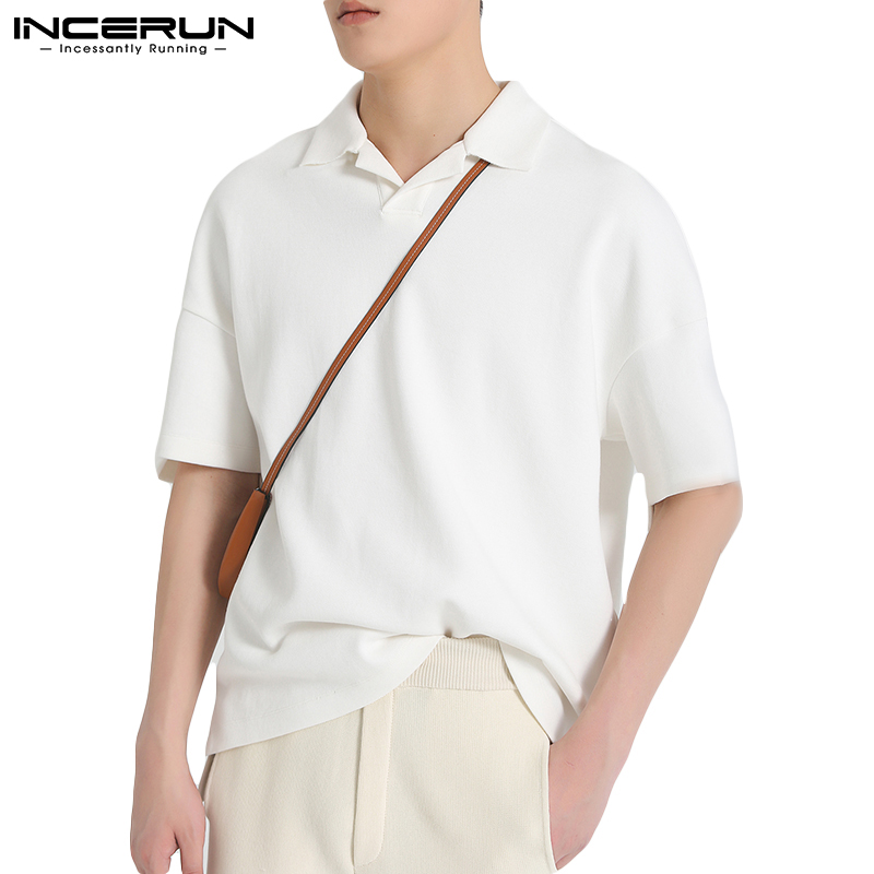 Incerun เสื้อคอปก แขนสั้น สีพื้น ทรงหลวม แฟชั่นสําหรับผู้ชาย | Shopee  Thailand