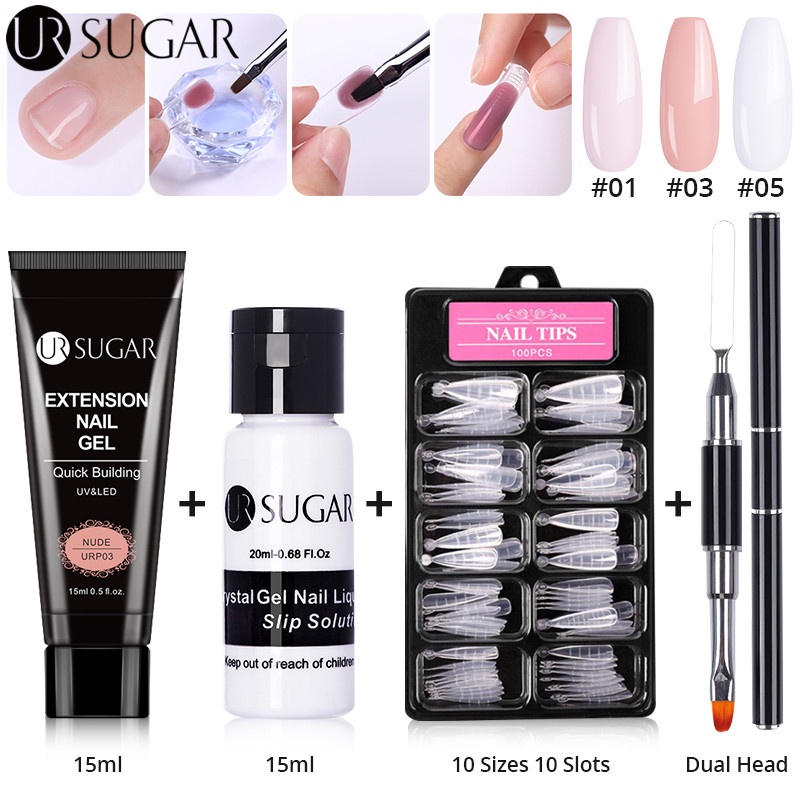 Ur SUGAR ชุดเครื่องมือต่อเล็บเจล โพลีเจล คริสตัล อะคริลิค 15 มล. 7 ชิ้น