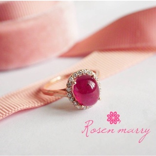 Rosenmarry/แหวนพลอยทับทิมแท้ล้อมเพชร ตัวเรือนเงินแท้925 จัดส่งฟรี ฟรีผ้าขัดเงิน RR112R