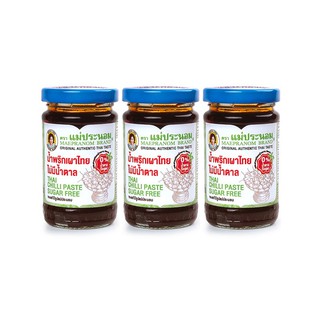 💥โปรสุดพิเศษ!!!💥 แม่ประนอม น้ำพริกเผา ไม่มีน้ำตาล 114 กรัม x 3 ขวด Maepranom Thai Chilli Paste Sugar Free 114 g x 3 pcs