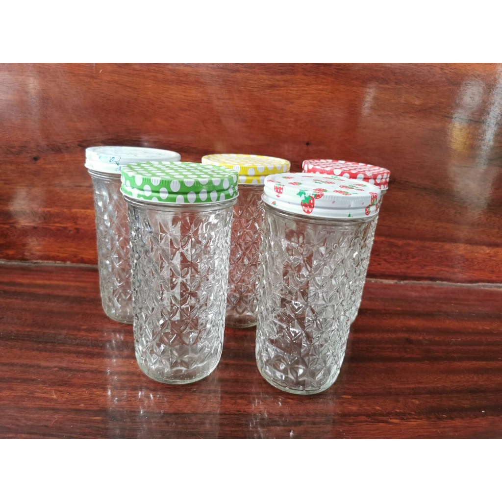 โหลแก้ว ลายเพชร ฝาเกลียว ฝาเหล็ก YC-301 (600ml)