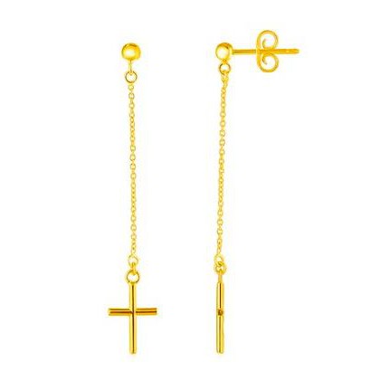 Nathalias NY ต่างหูระย้าทองคำแท้14K ห้อยจี้ไม้กางเขน Post Earrings with Cross Dangles