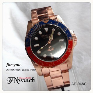 eagle รุ่น AE-048G นาฬิกาผู้ชายระบบควอทต์ พร้อมกล่อง สีPINKGOLD ขอบแดงน้ำเงิน