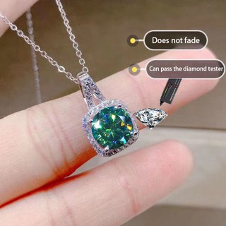 [พร้อมใบรับรอง Gra] 1 กะรัต S925 เงิน moissanite จี้แฟชั่นกระเป๋าสี่เหลี่ยม Moissanite สร้อยคอเพชรผู้หญิง