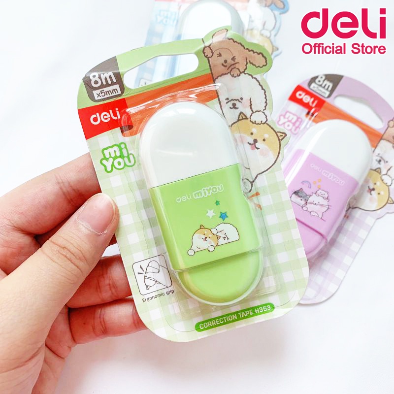 เทปลบคำผิด Deli เทปลบ ลิควิคเทป แก้คำผิด เทปสะอาด ลบรอยปากกา ขนาด 5mm × 8m (คละสี 1 ชิ้น)