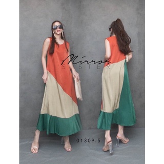 Trio raffle Sleeveless Dress•• เดรสแขนกุดตัดต่อผ้า 3 สี ตัดกันสวยเก๋สดใส ทรงเบสิคใส่ง่าย ใส่สบาย ชายกระโปรงระบายพริ้วๆ