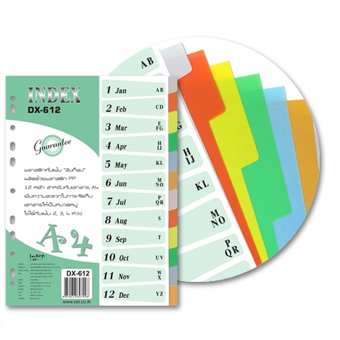 (KTS)อินเด็กซ์ พลาสติกคั่นแฟ้ม DX-612 เบสิค พลาสติกพีพีสีใส 220ไมครอน/A4 12หยัก (1-12) OST