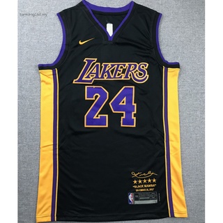 Los Angeles Lakers สําหรับผู้ชาย #เสื้อกีฬาบาสเก็ตบอล ปักลาย Kobe Bryant 24 สีดํา