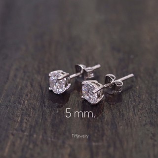 Tiffjewelry ต่างหูเพชร cz 5 mm.(เตย) เงินแท้925 ชุบทองคำขาว